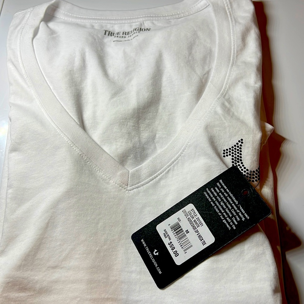 True religion white vneck tee cristal horseshoes dp size m